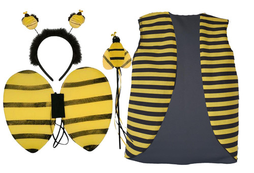 Childs Bumble Bee Waistcoat & 3 Piece Wing Sets Insect Nature Fancy Dress [2 Sizes]