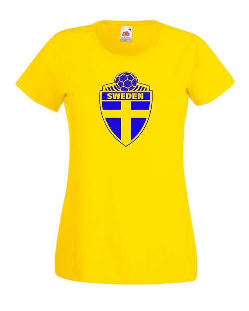 Womens Sweden National Flag Sveriges Flagga Yellow Lady Fit T-Shirt