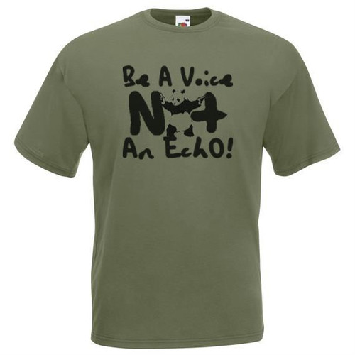 Adults Banksy Street Artist Panda Be a Voice Not an Echo Unisex Olive T-Shirt