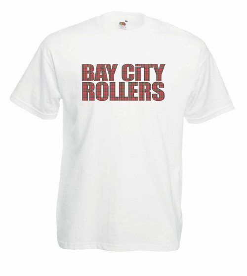 Adults Bay City Rollers Tartan Scottish 1970s Pop Rock Band Unisex White T-Shirt Adults Bay City Rollers Tartan Scottish 1970s Pop Rock Band Unisex White T-Shirt