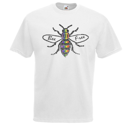 Adults Bee Free Manchester Rainbow LGBTQ Gay Pride Unisex White T-Shirt