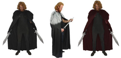 Adults 60" Length Cloak Faux Fur Collar Viking Medieval Fantasy Cape Fancy Dress [One Size]