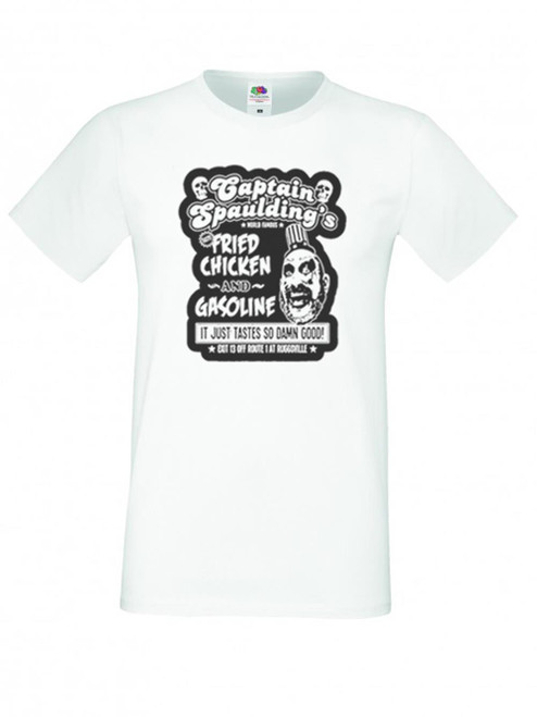 Adults Captain Spaulding Chicken Gasoline Tastes Good 1000 Corpses Unisex White T-Shirt Adults Captain Spaulding Chicken Gasoline Tastes Good 1000 Corpses Unisex White T-Shirt