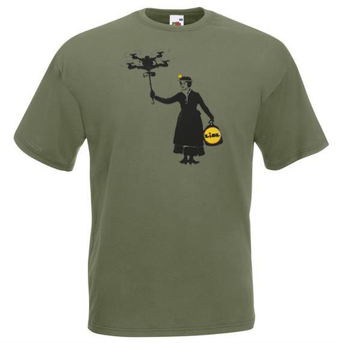 Adults Banksy Mary Poppins Drone Graffiti Street Art Unisex Olive T-Shirt