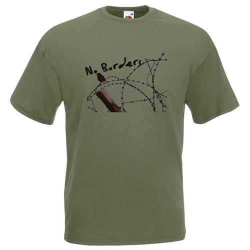 Adults Banksy No Borders Freedom Graffiti Street Art Unisex Olive T-Shirt