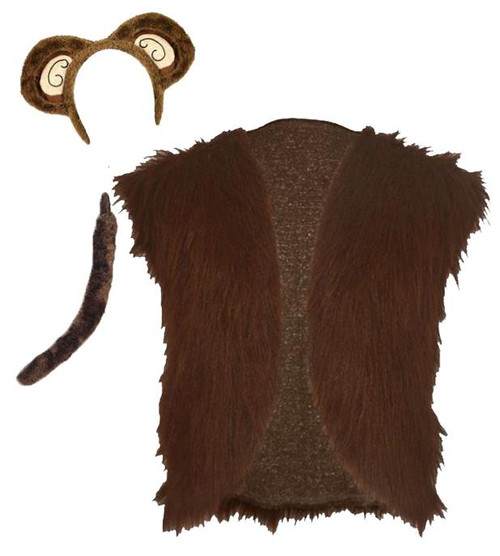Adults Monkey Chimpanze Faux Fur Waistcoat Tail & Ears Safari Zoo Animal Fancy Dress
