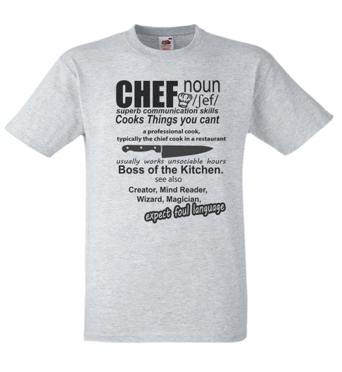 Adults Head Chef Defined Cook Kitchen Profession Funny Unisex Grey T-Shirt