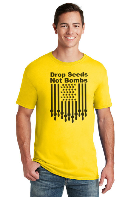 Adults Drop Seeds Not Bombs Anti-War Humanitarian Unisex Yellow T-Shirt Adults Drop Seeds Not Bombs Anti-War Humanitarian Unisex Yellow T-Shirt