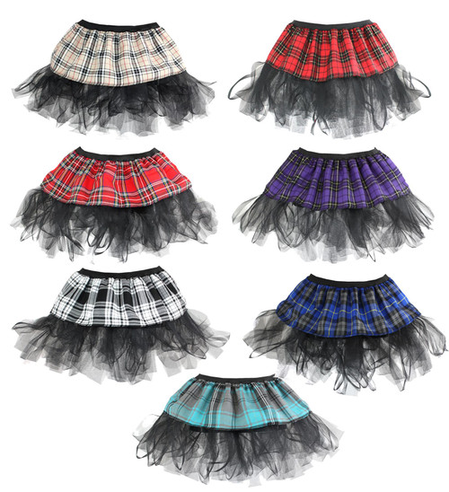 Adults 12" Length Tartan Plaid Cyber Tutu Skirt Scotland Scottish Burns Night Fancy Dress