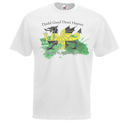 Adults Cymru St. Davids Day Flag Welsh Dragon Y Ddraig Goch Unisex White T-Shirt