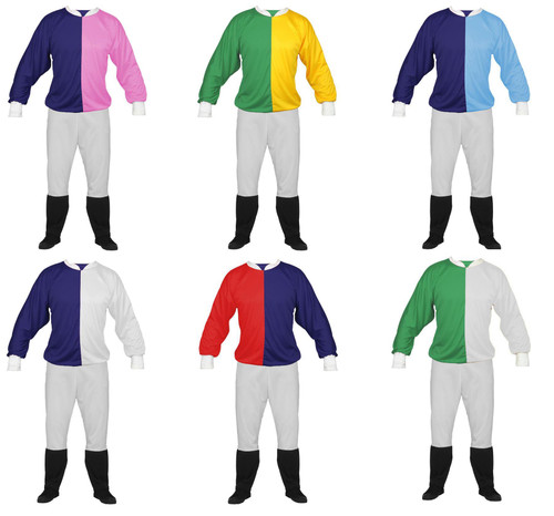 Adults Jockey Silks Colours Jersey Top & Jodhpurs Horse Racing Cheltenham National Fancy Dress Costume