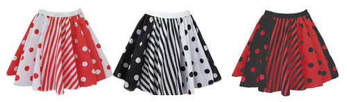 Adults 15" Length Polka Dot Spot Striped Clown Harlequin Skater Skirt Halloween Horror Circus Fancy Dress