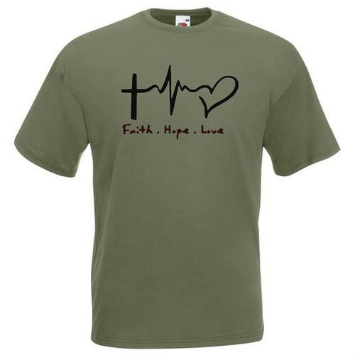 Adults Faith Hope Love Christ Catholic Religious Quote Unisex Olive T-Shirt