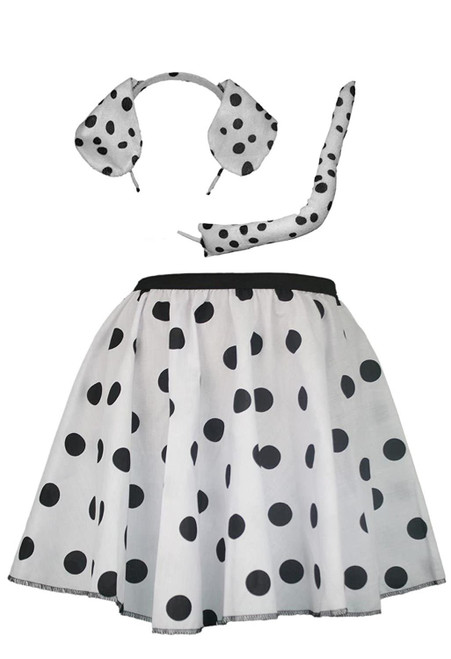 Adults Black & White Dalmatian Dog Polka Dot Skirt, Ears & Tail World Book Day Fancy Dress