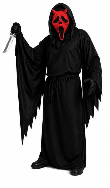 Adults Scream Devil Movie Ghost Robes Belt Gloves & Overhead Face Mask Halloween Fancy Dress Costume