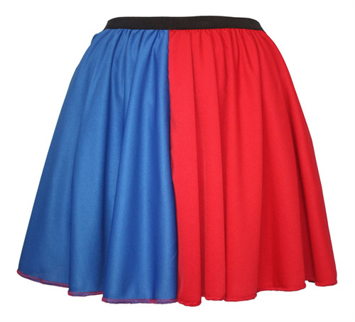 Adults 15" Red & Blue Skater Skirt Harley Harlequin Superhero Halloween World Book Day Fancy Dress