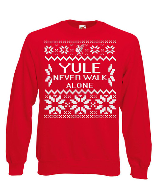 Adults Unisex Red Yule Never Walk Alone Xmas Jumper Liverpool Christmas Jumper