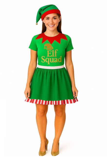 Adults Elf Squad Santas Little Helper Christmas Fancy Dress Costume