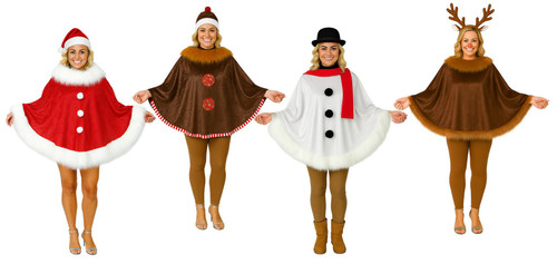 Adults Deluxe Velveteen Festive Poncho Shawl Christmas Fancy Dress Costume