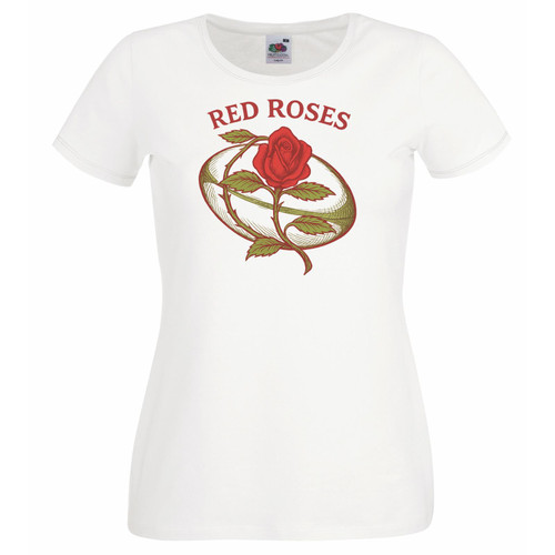 Womens England Sports Red Rugby Rose Logo Lady Fit White T-Shirt