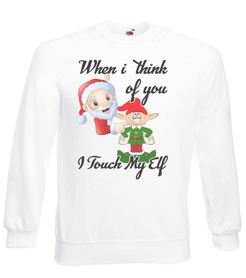 Adults When I Think of You I Touch My Elf Festive White Christmas Jumper