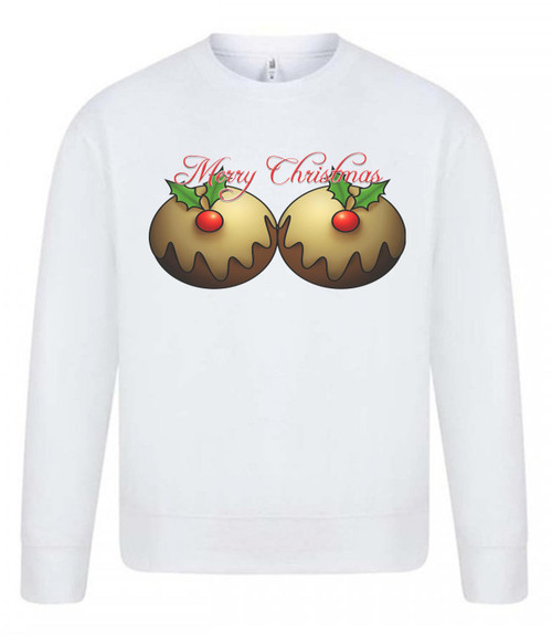 Adults Xmas Pudding Boobs Adult Humour Festive White Christmas Jumper
