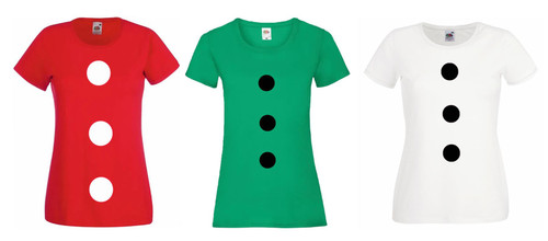 Womens Snowman Elf Santa Claus Button Father Christmas Festive Lady Fit T-Shirt