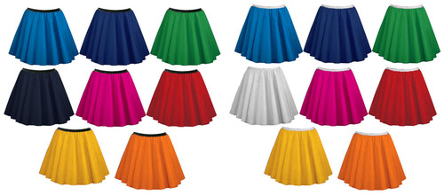 Adults Plain Coloured 15" Length Skater Skirt Cheerleader Roller Girl Fancy Dress Costume Accessory