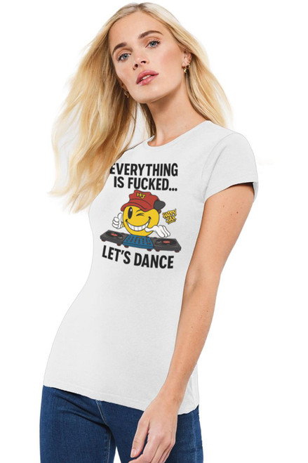 Womens Happy Jax Lets Dance 90s Old School Raver Clubbing Lady Fit White T-Shirt