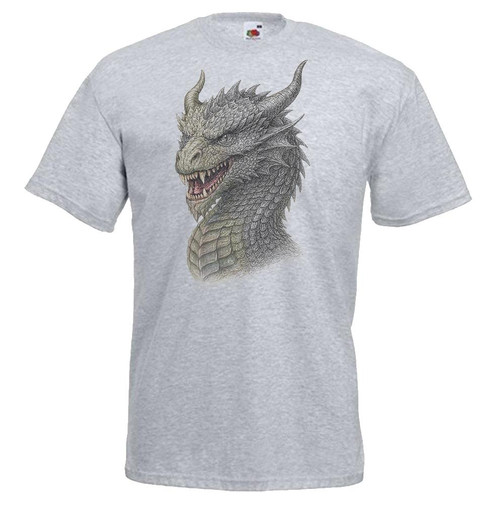 Adults Medieval Green Dragon Graphic Mythical Fantasy Design Unisex Grey T-Shirt