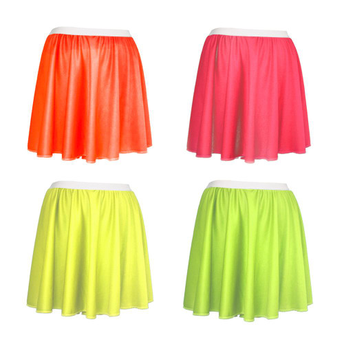 Adults Neon Coloured 15" Length Skater Skirt 1980s Fancy Dress