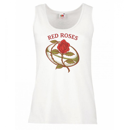Womens English Rugby English Red Rose Sports Lady Fit White Vest Top