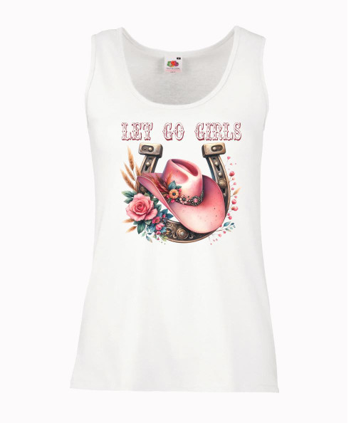 Womens Lets Go Girls Cowgirl Barn Dance Line Dancing Lady Fit White Vest