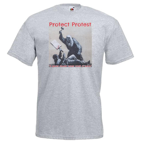 Adults Banksy Protect Protest UK Justice System Law Unisex Grey T-Shirt
