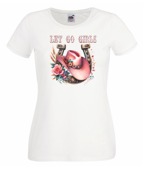 Womens Lets Go Girls Cowgirl Barn Dance Line Dancing Lady Fit White T-Shirt