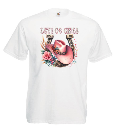 Adults Lets Go Girls Cowgirl Barn Dance Line Dancing Unisex White T-Shirt