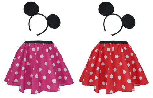 Adults Polka Dot Mouse Skirt & Ears World Book Day Cartoon Fancy Dress