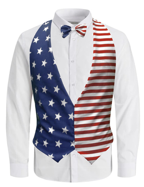 Adults USA American Independence Day 4th of July Stars & Stripes Bow Tie & Backless Waistcoat Fancy Dress