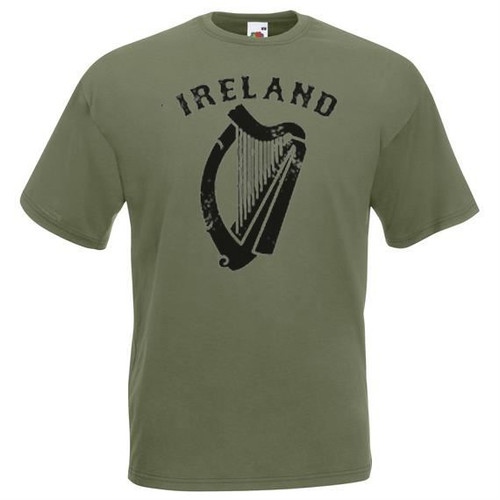 Adults Ireland Harp Rugby Irish St Patrick Day Celtic Unisex Olive T-Shirt