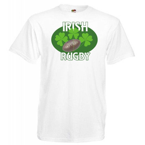 Adults Irish Rugby Nations Shamrock Four Leaf Clover Ireland Unisex White T-Shirt