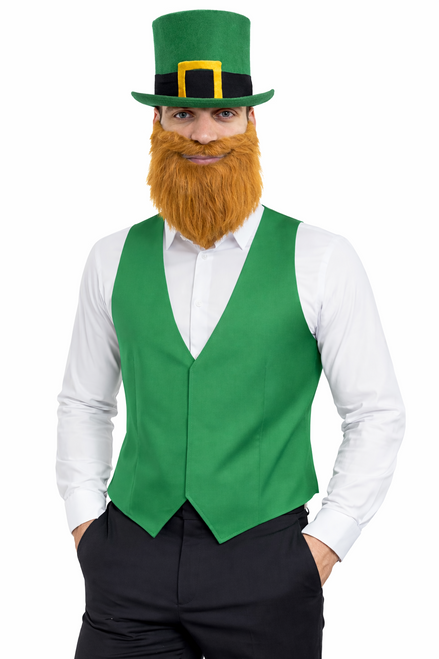 Adults Leprechaun Top Hat Beard & Waistcoat St Patricks Day Irish Fancy Dress
