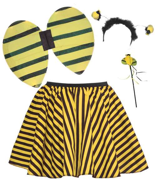 Adults Bumblebee Bee Insect 15" (38cm) Length Skirt & 3 Piece Wings Set World Book Day Fancy Dress
