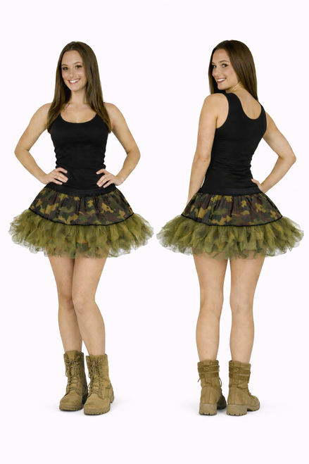 Adults 12" (30cm) Length Camouflage Soldier Cyber Tutu Skirt Army Girl Military Fancy Dress