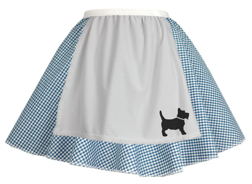 Adults 15" (38cm) Length Blue Gingham Skater Skirt With Attached Apron Dorothy Country Girl World Book Day Fancy Dress