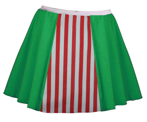 Adults 15" (38cm) Length Festive Green & Candy Cane Elf Skirt Christmas Fancy Dress