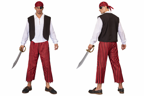 Adults Pirate Deck Hand Crew Swashbuckler 3pc Fancy Dress Costume