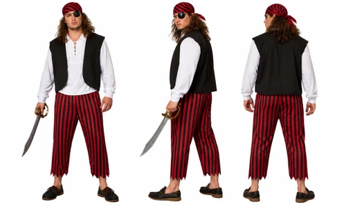 Adults Pirate Deck Hand Crew Swashbuckler 3pc Fancy Dress Costume