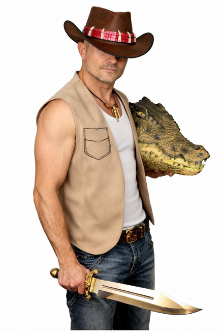 Adults Outback Explorer Dundee Australian Waistcoat & Hat 1980s Movie Fancy Dress
