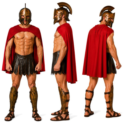 Adults Spartan Red Cape & Helmet Sparta Elite Warrior Greek Historical Fancy Dress