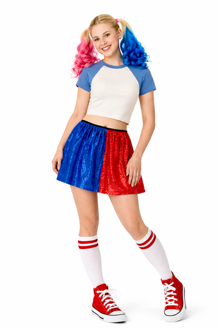 Adults 15" (38cm) Sequin Skater Skirt Harlequin Super Villain Halloween Fancy Dress